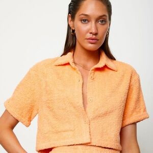 Atoir AUS The Santorini Mango Orange Terry Cloth Cropped Button Down Top S